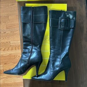 Circa Joan and David Black Knee-High Leather Boots with Buckle